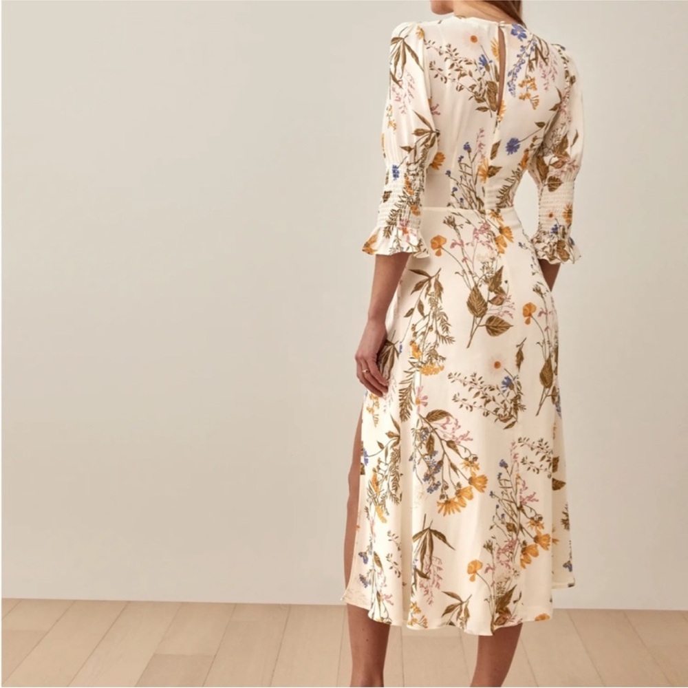 Reformation Carolena Cream Floral Long Sleeve Dress - Picture 2 of 5